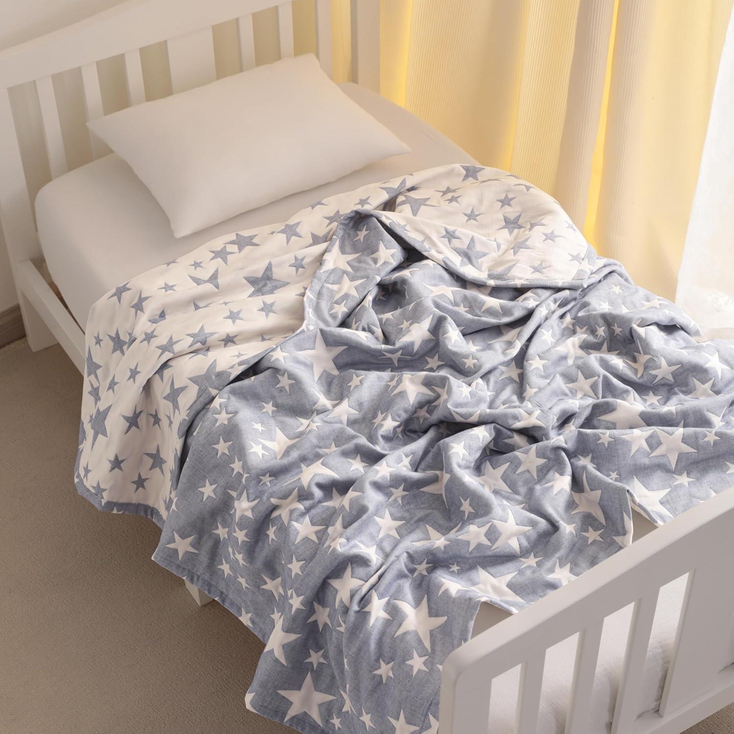 Manta de Algodón Muselina NTBAY 76x102 cm Azul Estrellas