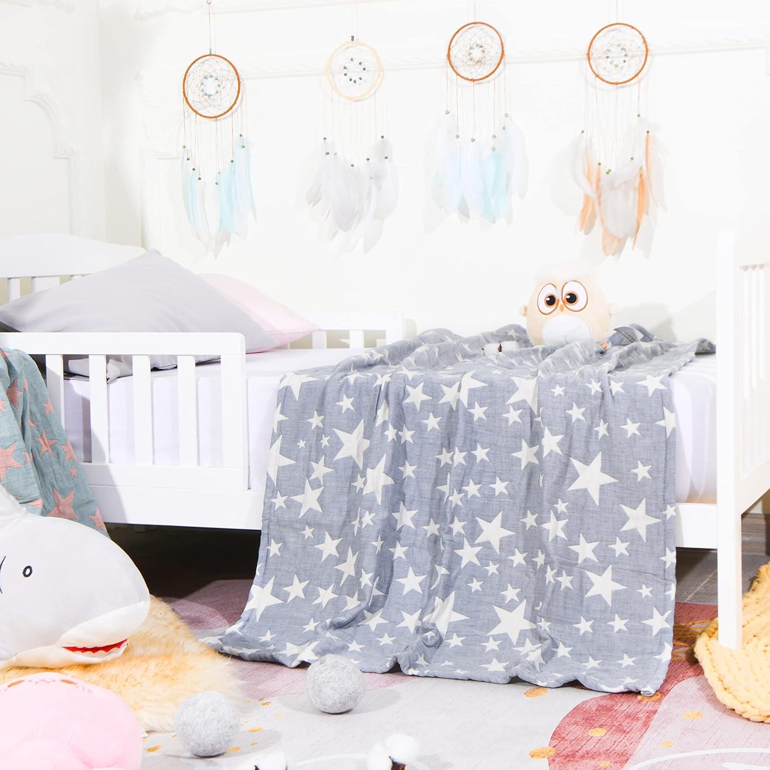 Manta de Algodón Muselina NTBAY 76x102 cm Azul Estrellas