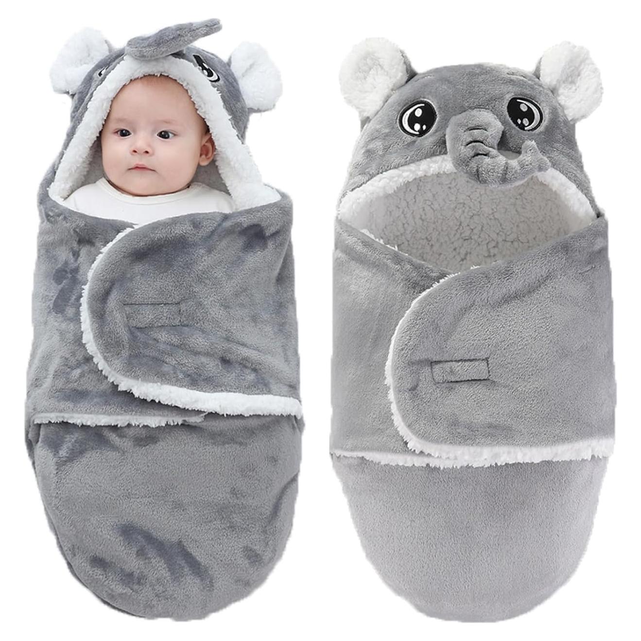 Manta de Envoltura con Capucha Winmany Elefante Gris 0-3 Meses