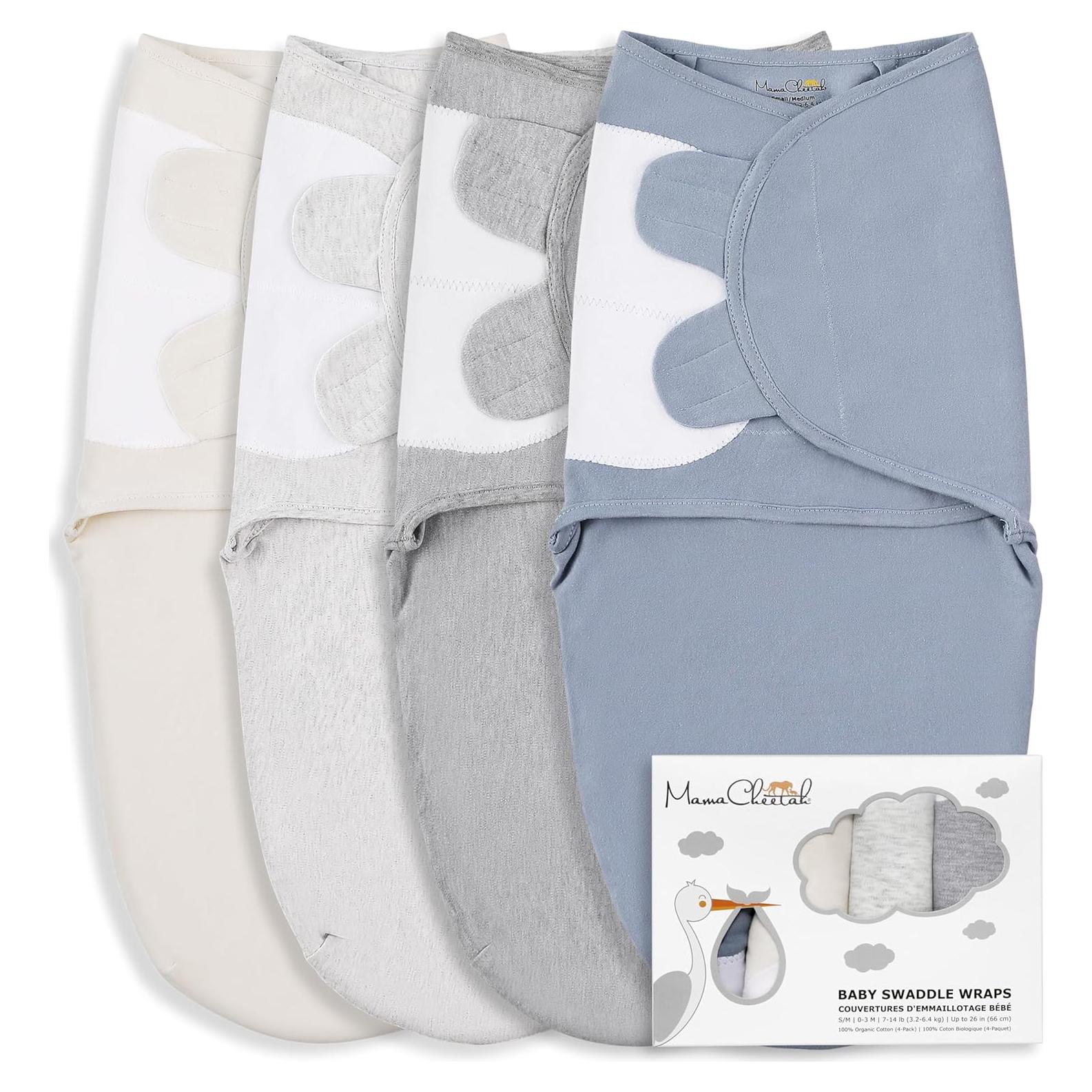 Saco de Envolver Mama Cheetah 4-Pack Algodón Orgánico 0-3 Meses