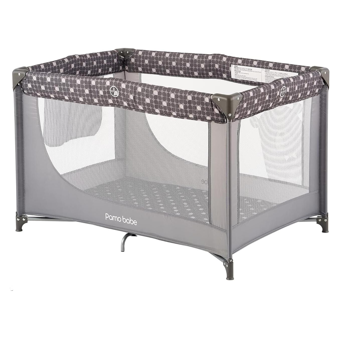 Cuna portátil Pamo Babe gris con colchón y bolsa de transporte