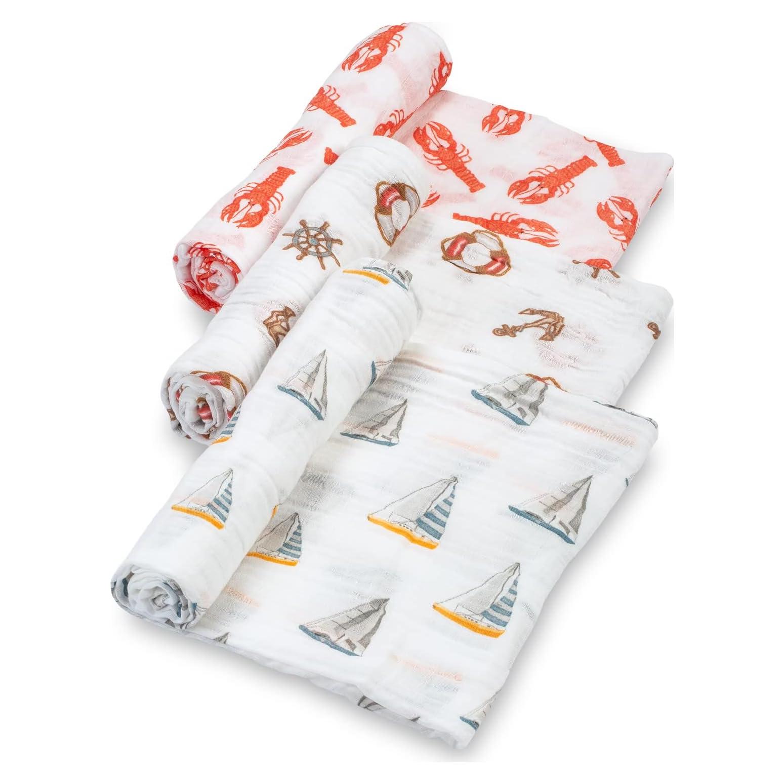 Mantas de Envolver LollyBanks 100% Algodón 120x120 cm - Juego Navegar