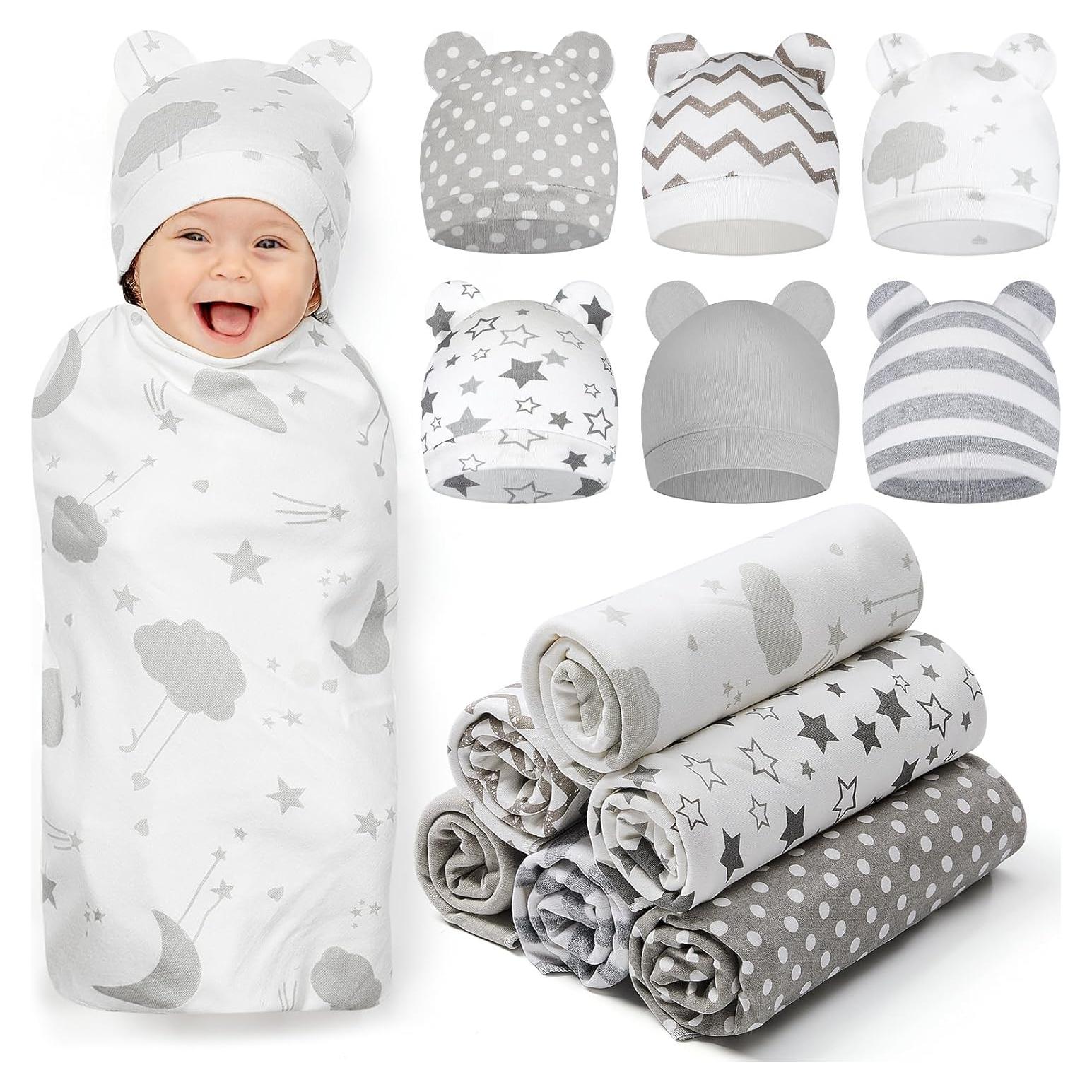 Ramede 6 Sets Mantas de Algodón para Bebés 80x80 cm Gris