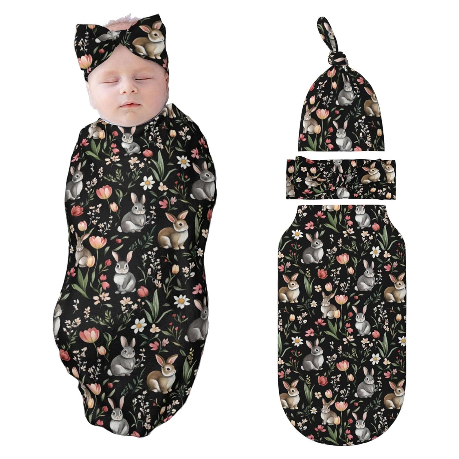 Manta de Envolver para Bebés Figtihw Conejo con Diadema y Gorro