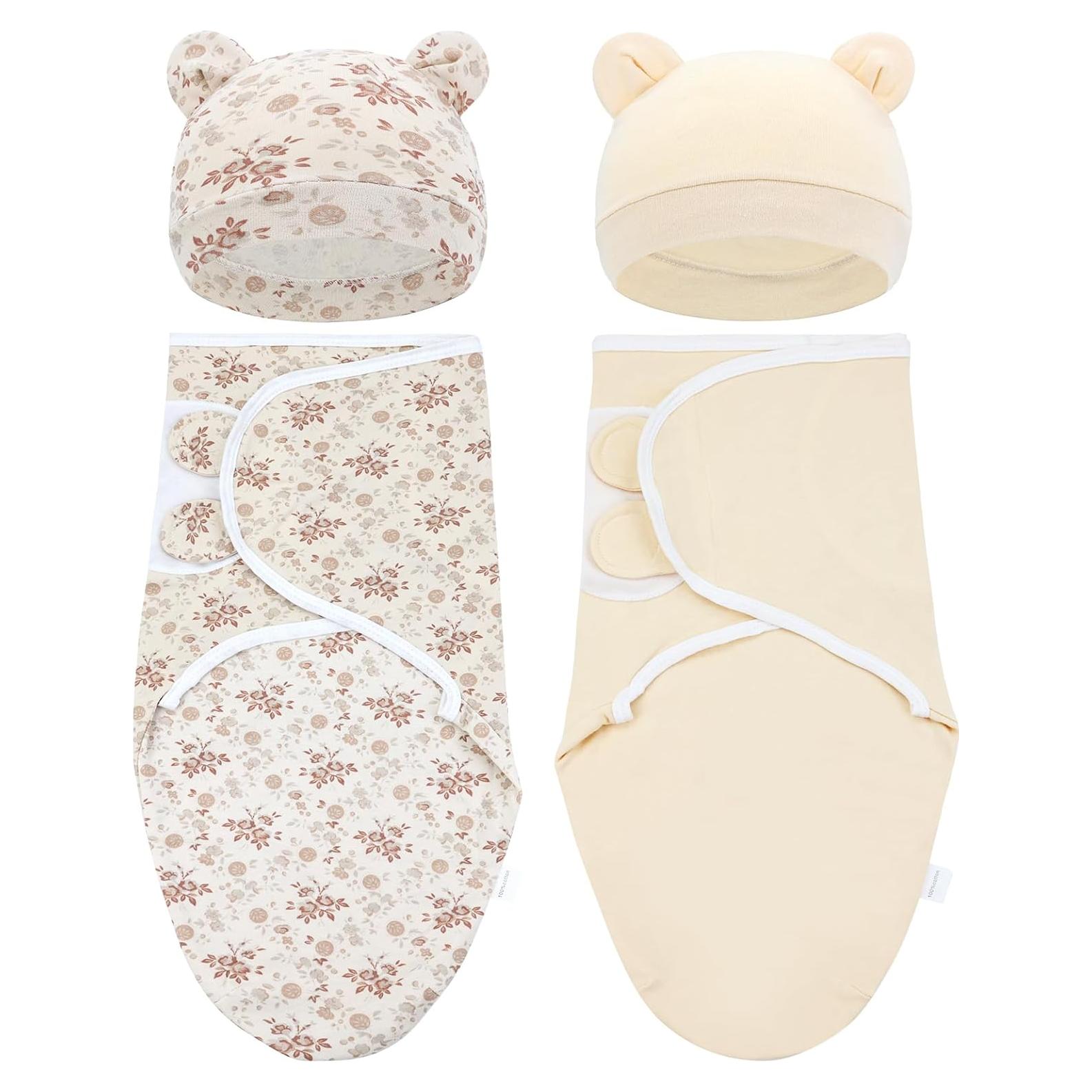 Cinaci 2 Paquete Mantitas y Gorras Bebé Algodón Suave