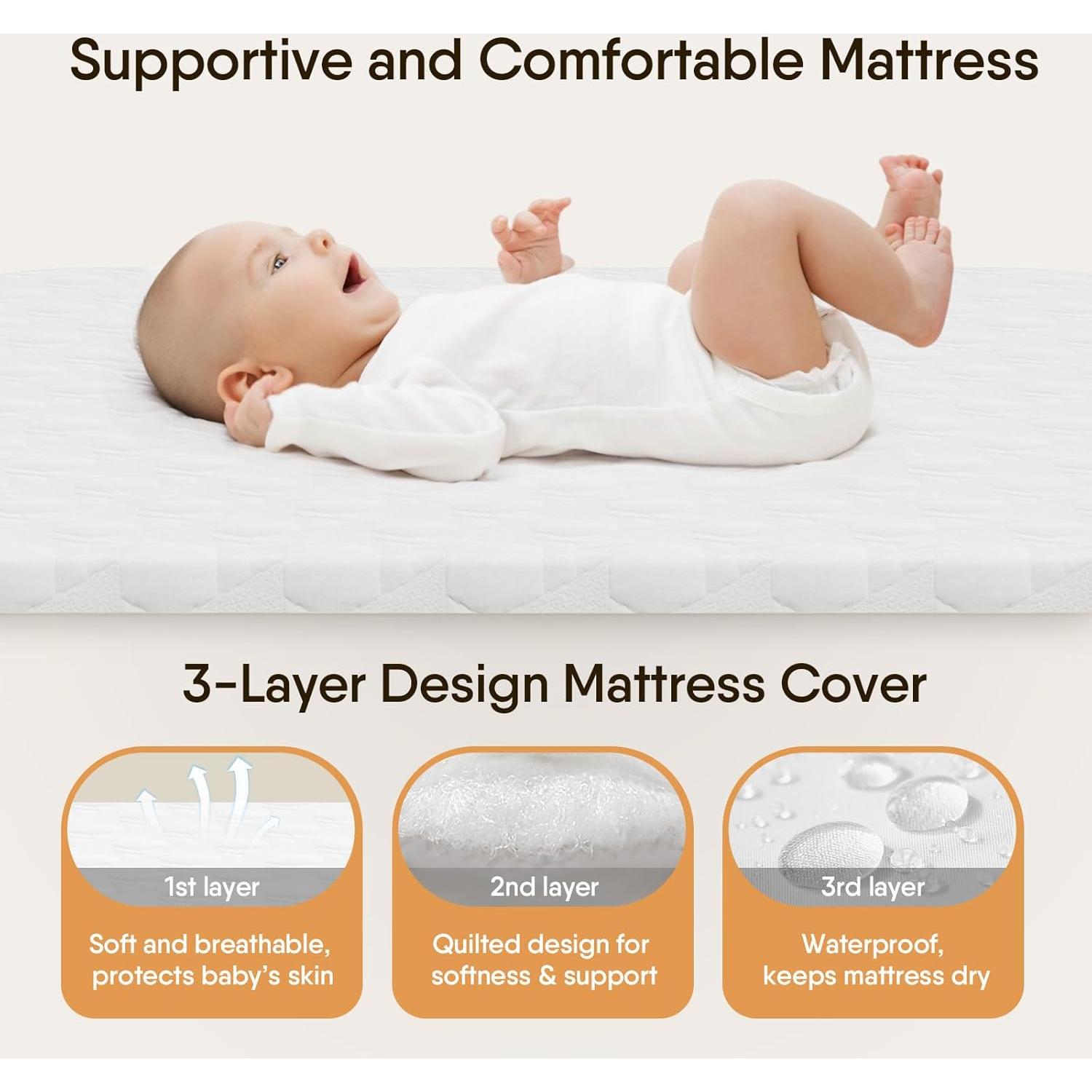 Cuna de Lado 3 en 1 BabyBond con Colchón y Sábana Suave