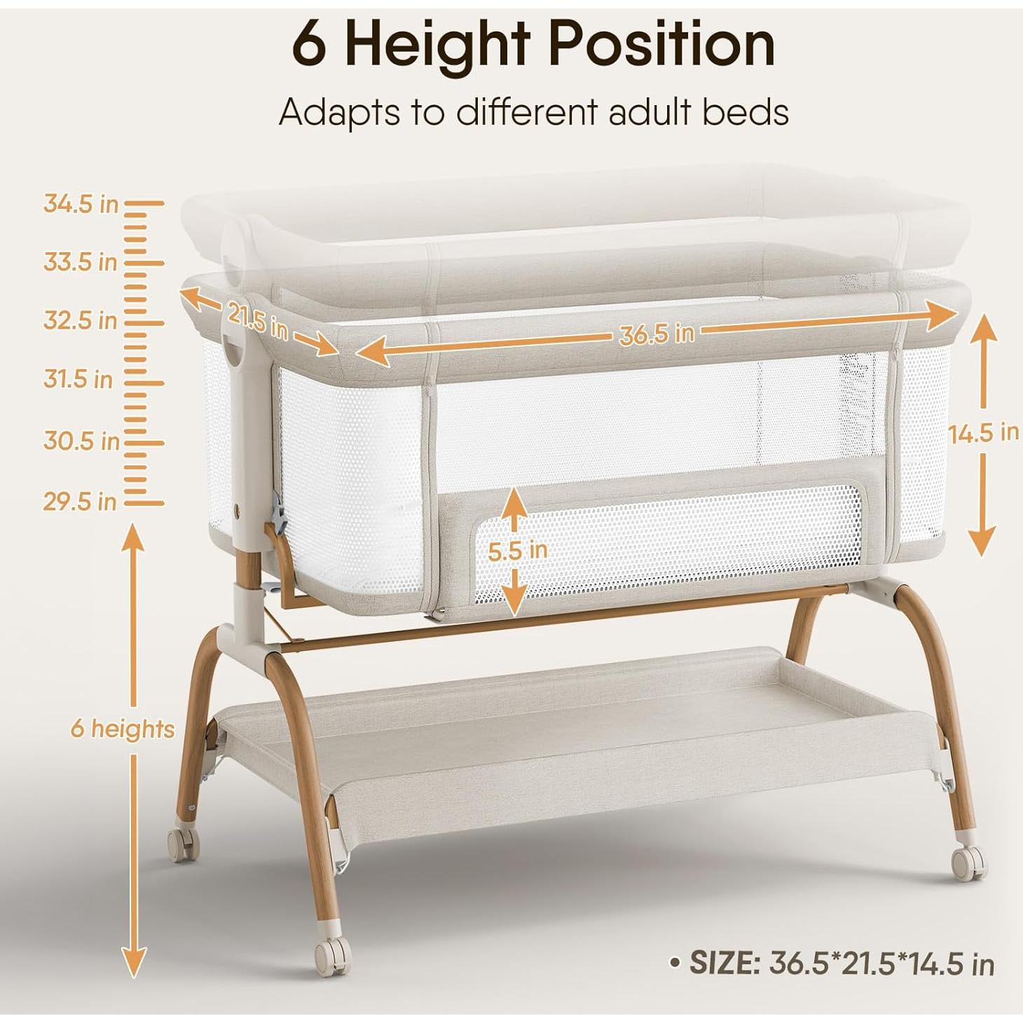 Cuna de Lado 3 en 1 BabyBond con Colchón y Sábana Suave