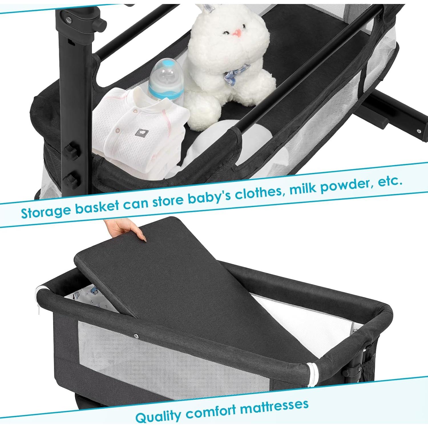 Cuna Lateral Plegable YADAQE Gris Oscuro 91.5x67.7 cm