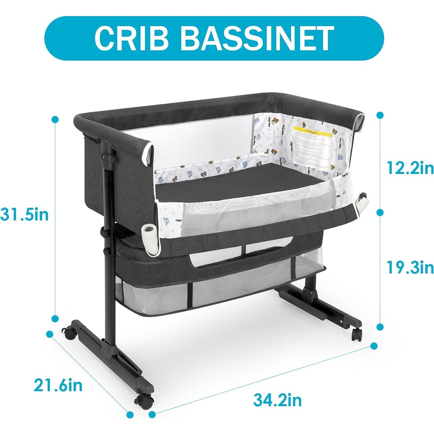 Cuna Lateral Plegable YADAQE Gris Oscuro 91.5x67.7 cm