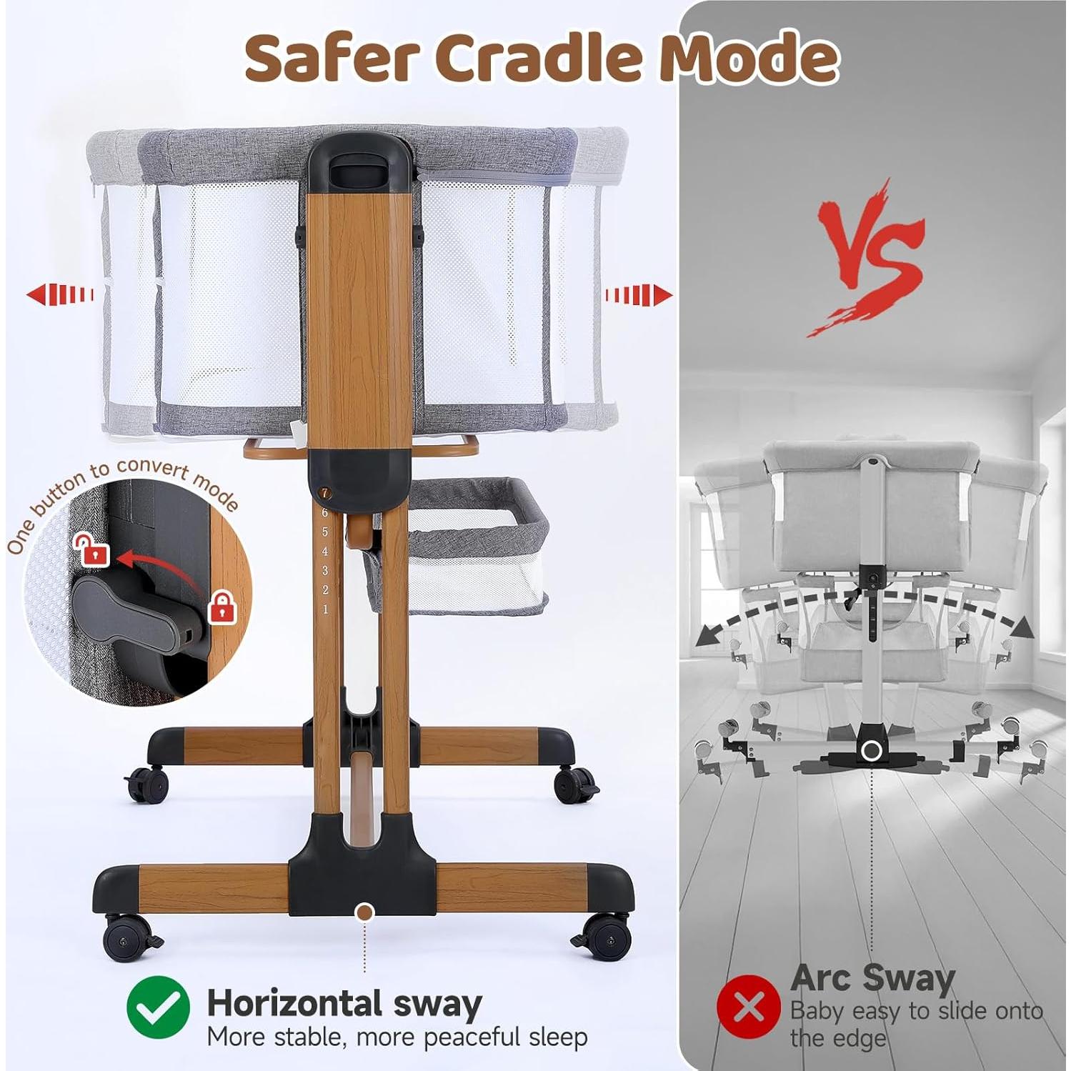 Cuna Mecedora 3 en 1 Ezebaby Gris Medio Ajustable con Ruedas