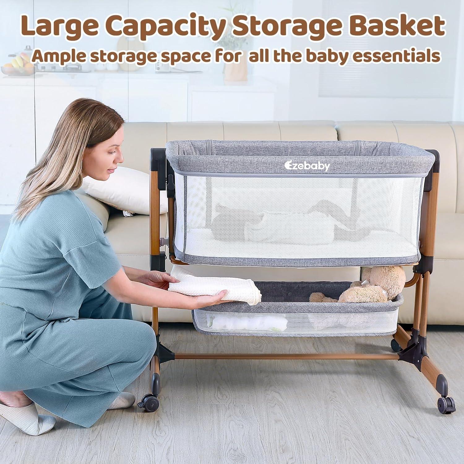 Cuna Mecedora 3 en 1 Ezebaby Gris Medio Ajustable con Ruedas