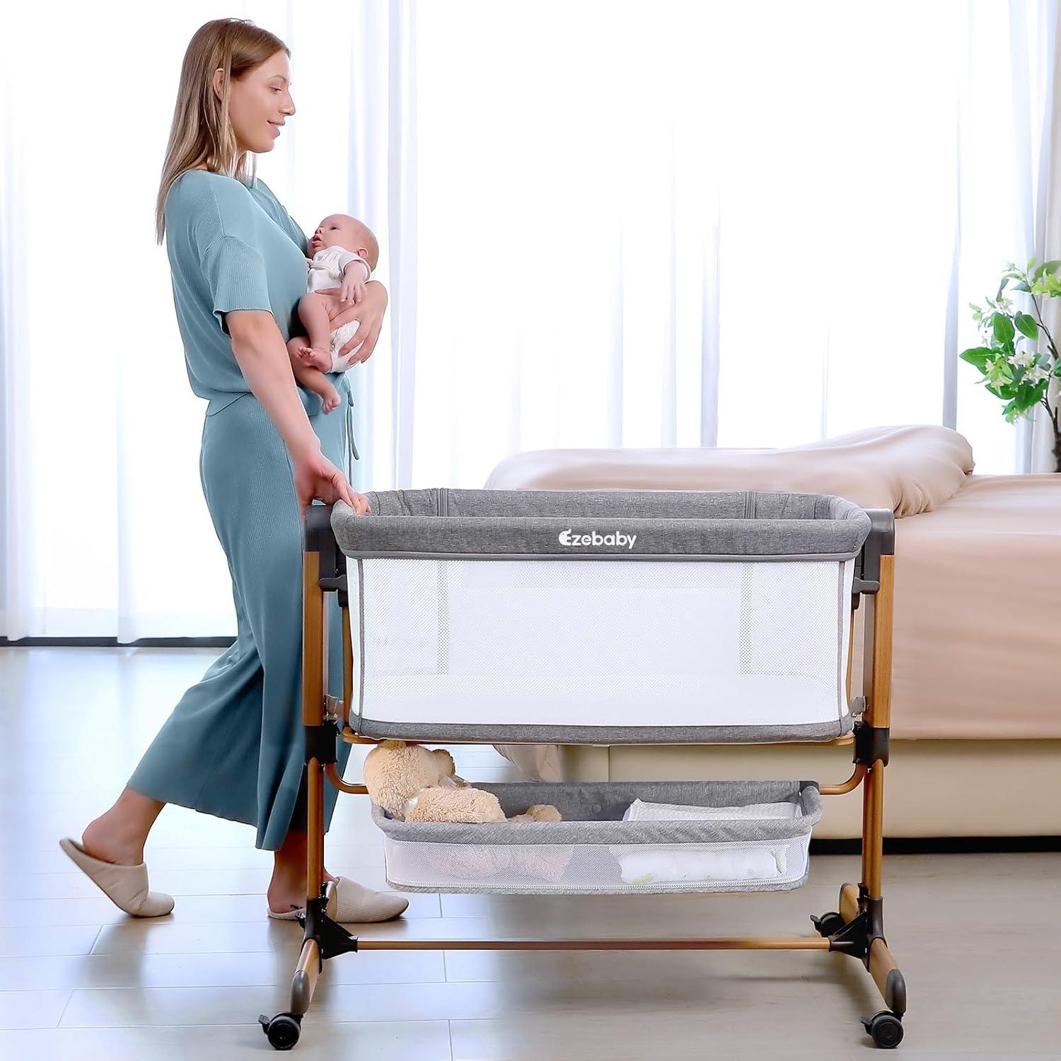 Cuna Mecedora 3 en 1 Ezebaby Gris Medio Ajustable con Ruedas