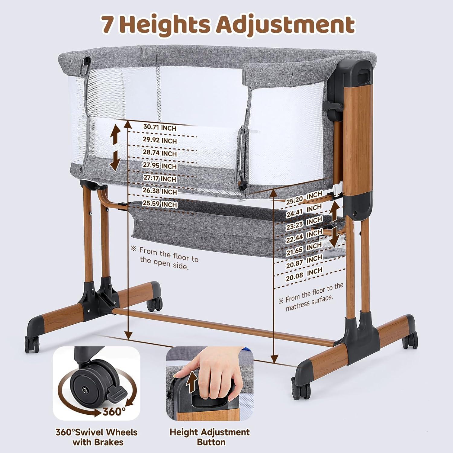 Cuna Mecedora 3 en 1 Ezebaby Gris Medio Ajustable con Ruedas