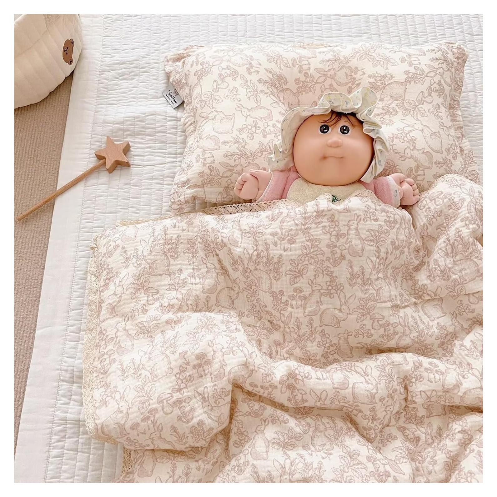 Manta Acolchada BuLuTu para Niños Conejo Floral 119x150cm