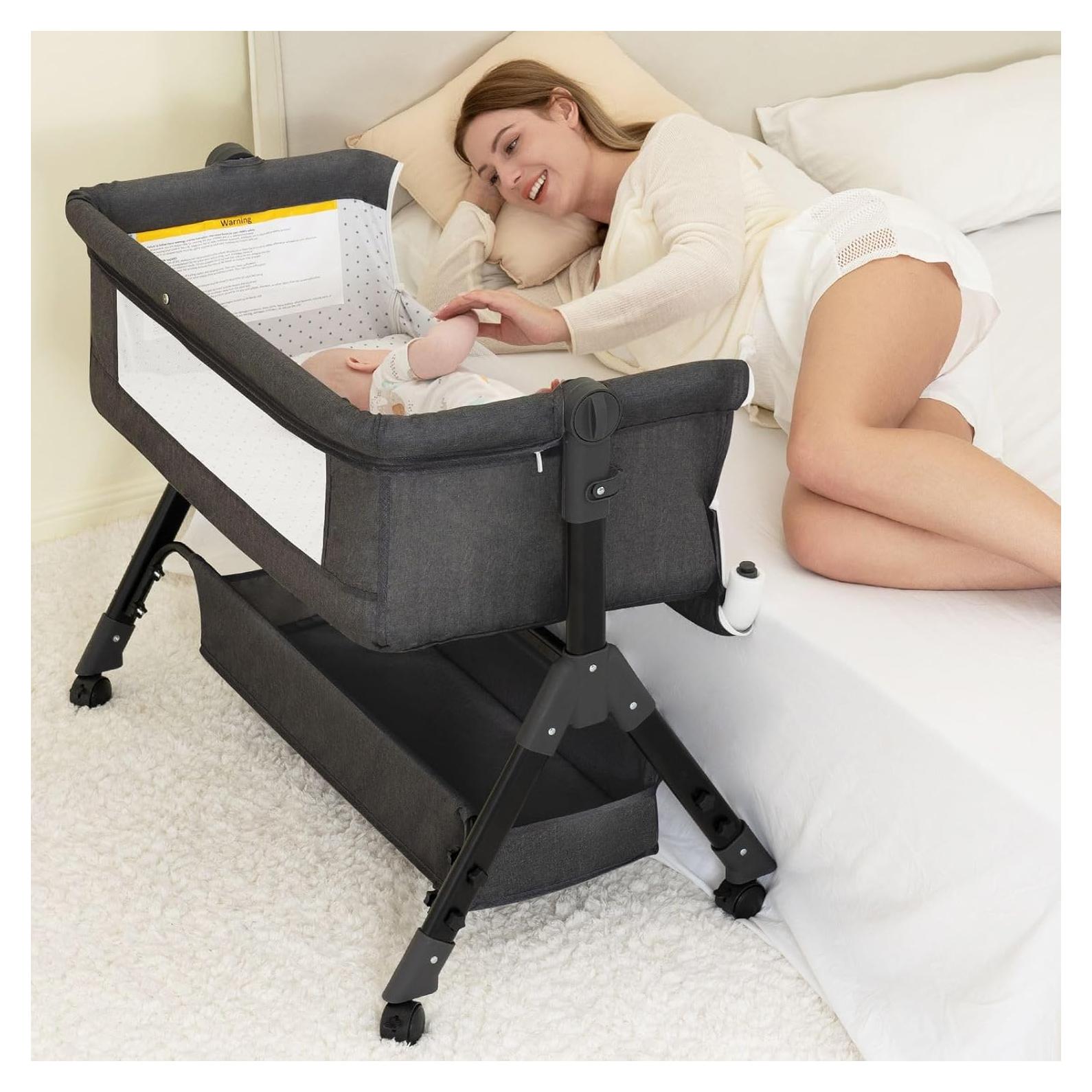 Cuna Lateral 3 en 1 BCOL Gris Oscuro Ajustable y Plegable