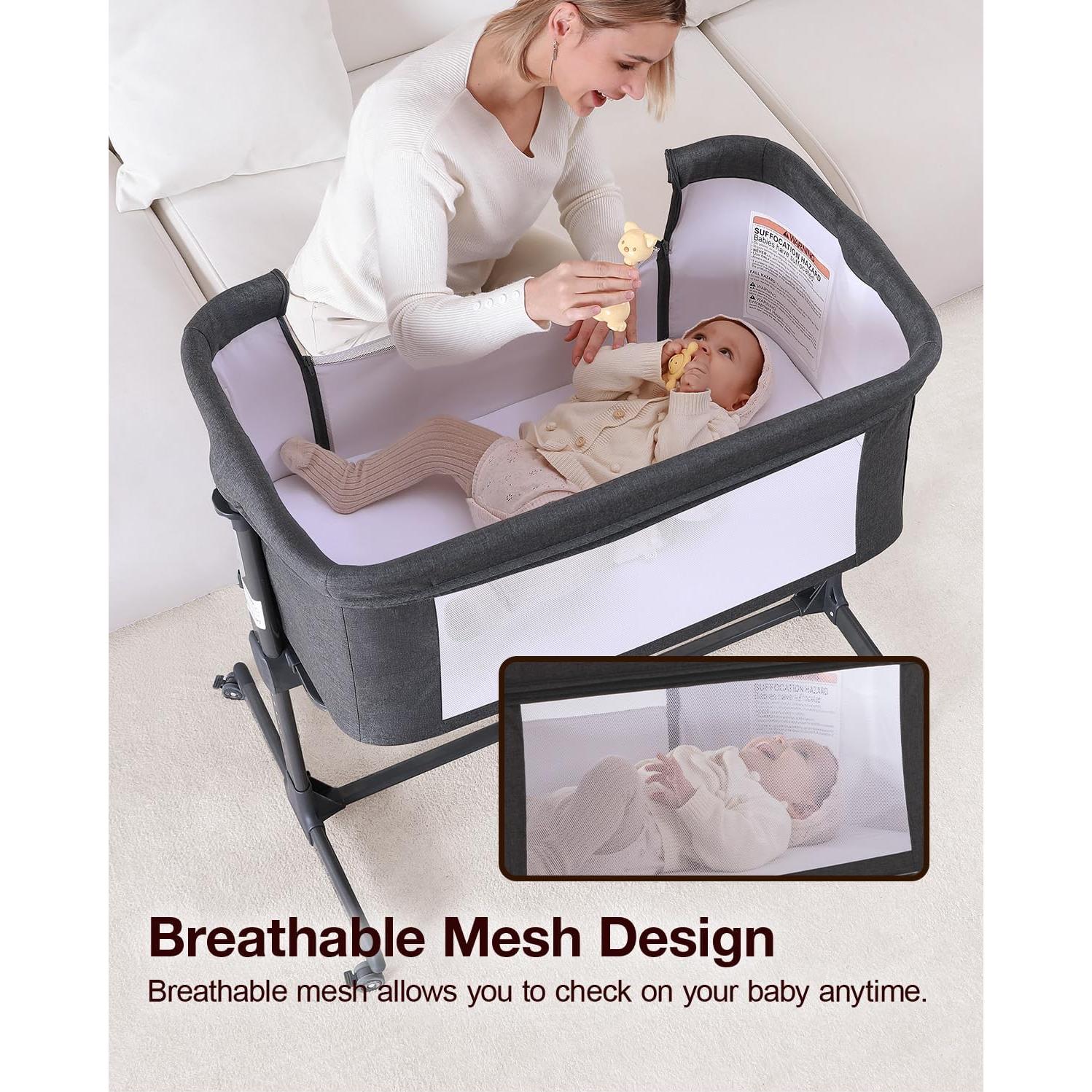 Cuna Larex 3 en 1 para Bebés Ajustable 7 Alturas Gris Oscuro