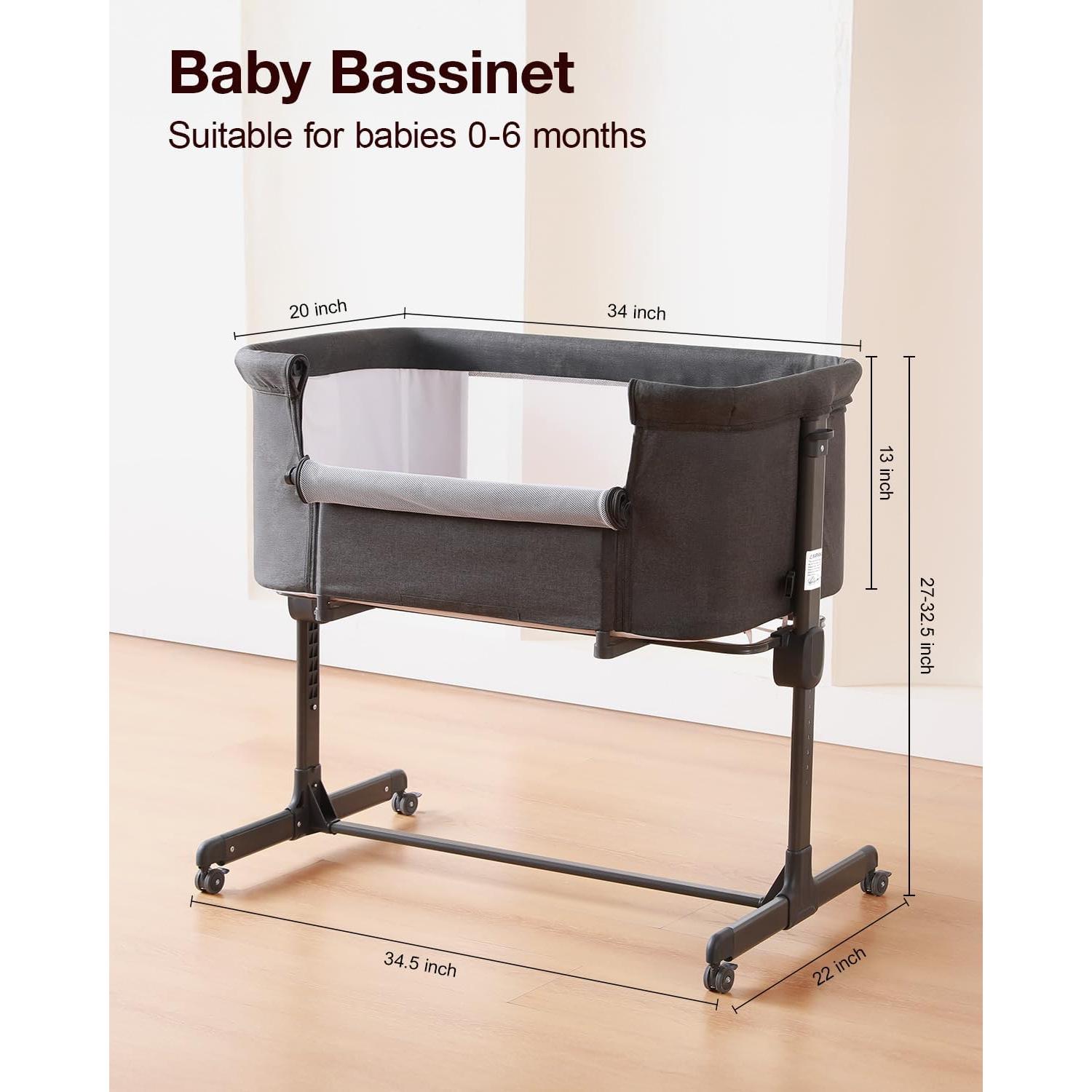 Cuna Larex 3 en 1 para Bebés Ajustable 7 Alturas Gris Oscuro