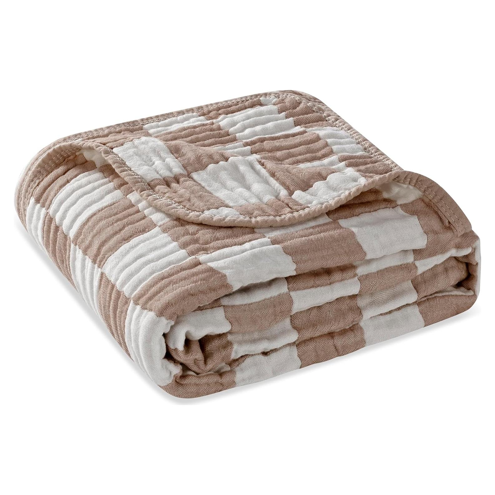 Manta de Muselina Ultra Suave HardNok 109x109 cm Cuadrícula Café