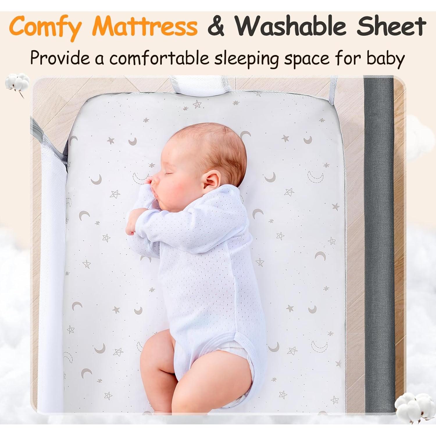 Cuna Lateral Ezebaby AP813 para Bebé con Ruedas y Almacenamiento