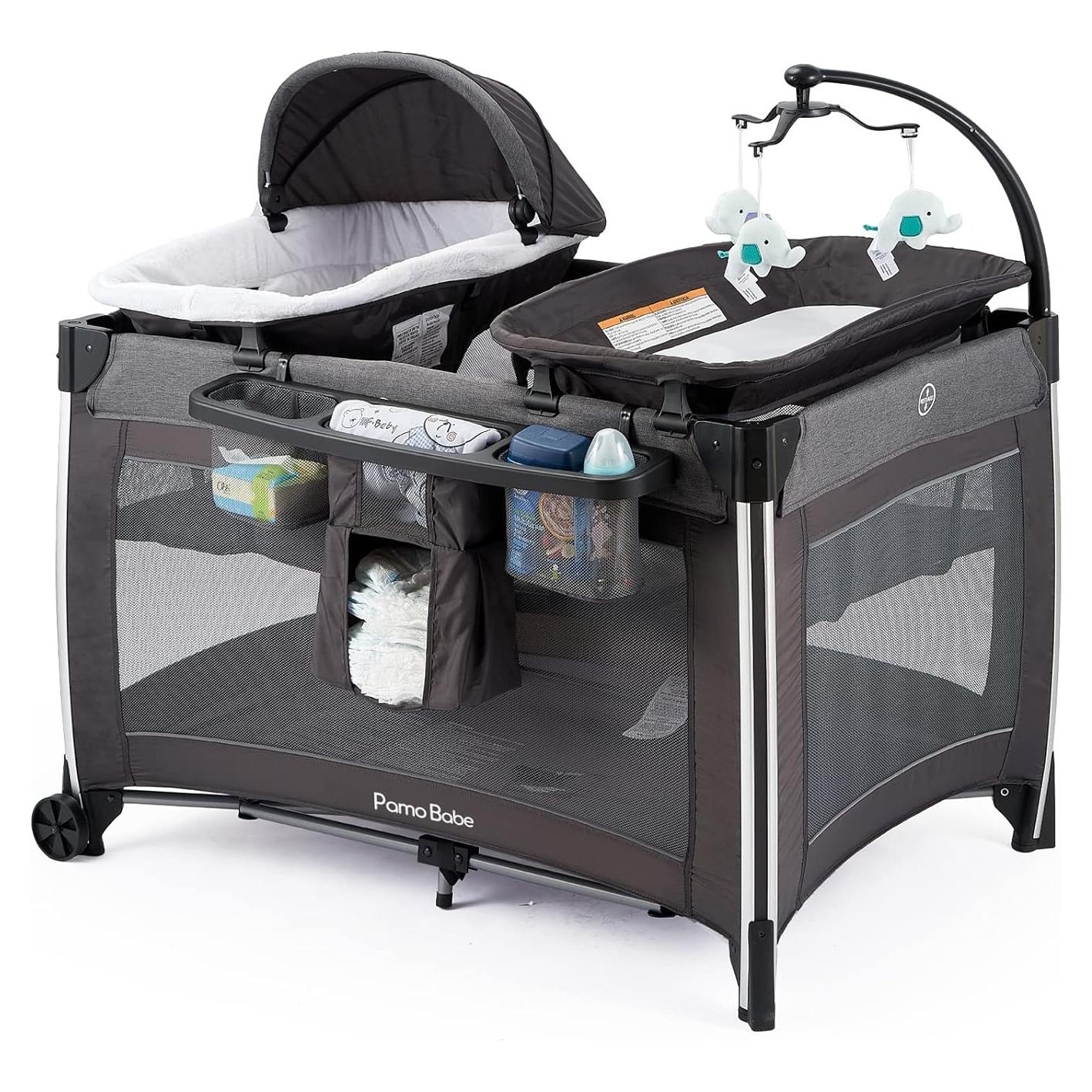 Cuna portátil Pamo Babe 4 en 1 Deluxe Gris - Parque de viaje