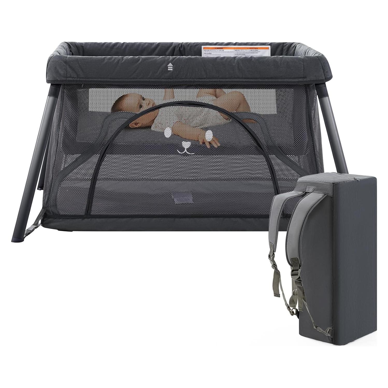 Cuna de viaje portátil Sporary gris oscuro 96x76cm liviana