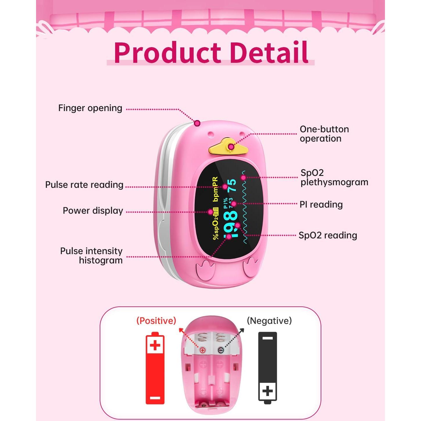 Oxímetro de Pulso Infantil HealthTree JKS50A Rosa, OLED