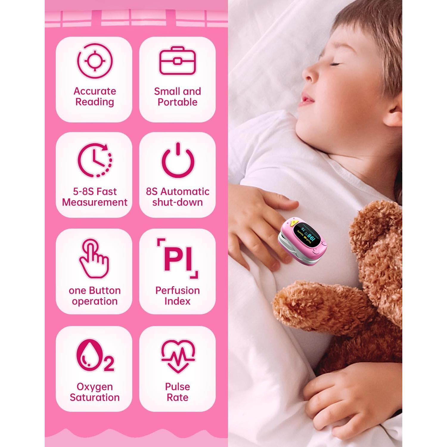 Oxímetro de Pulso Infantil HealthTree JKS50A Rosa, OLED