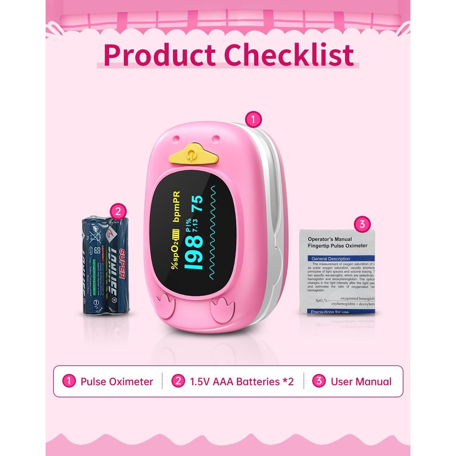 Oxímetro de Pulso Infantil HealthTree JKS50A Rosa, OLED