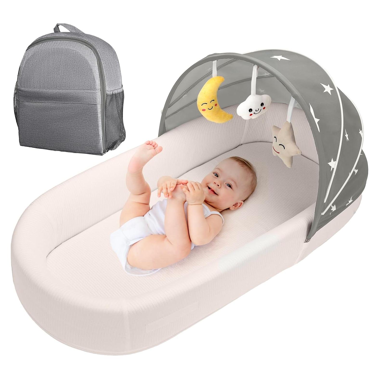 Cuna portátil para bebés BNAKKON 1208 ligera y plegable gris