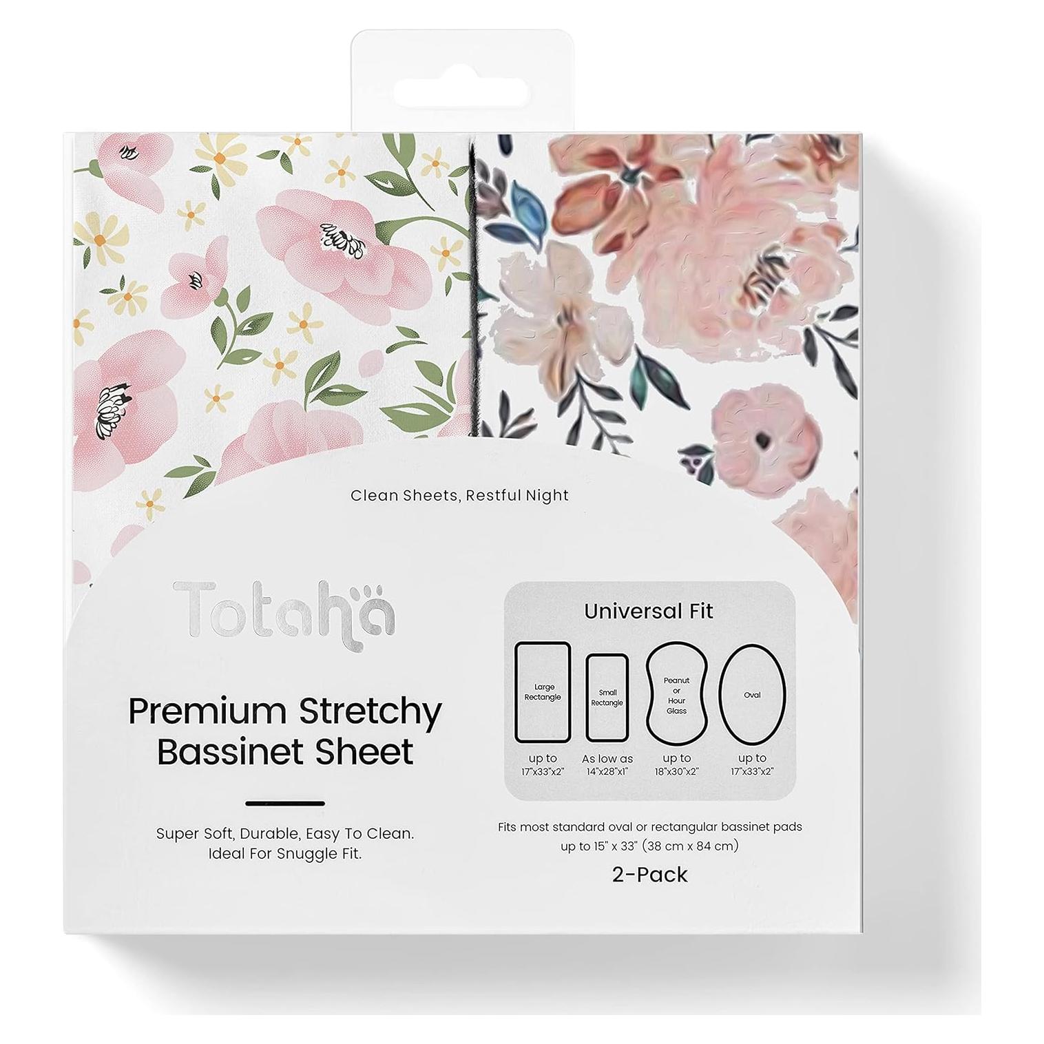 Sábanas de Cuna TotAha Jersey UltraSuave 2-Pack Floral Rosa