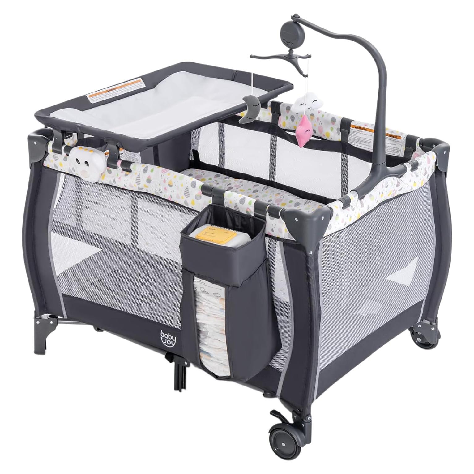 Cuna Plegable Costzon 3 en 1 con Mesa de Cambio y Juguetes