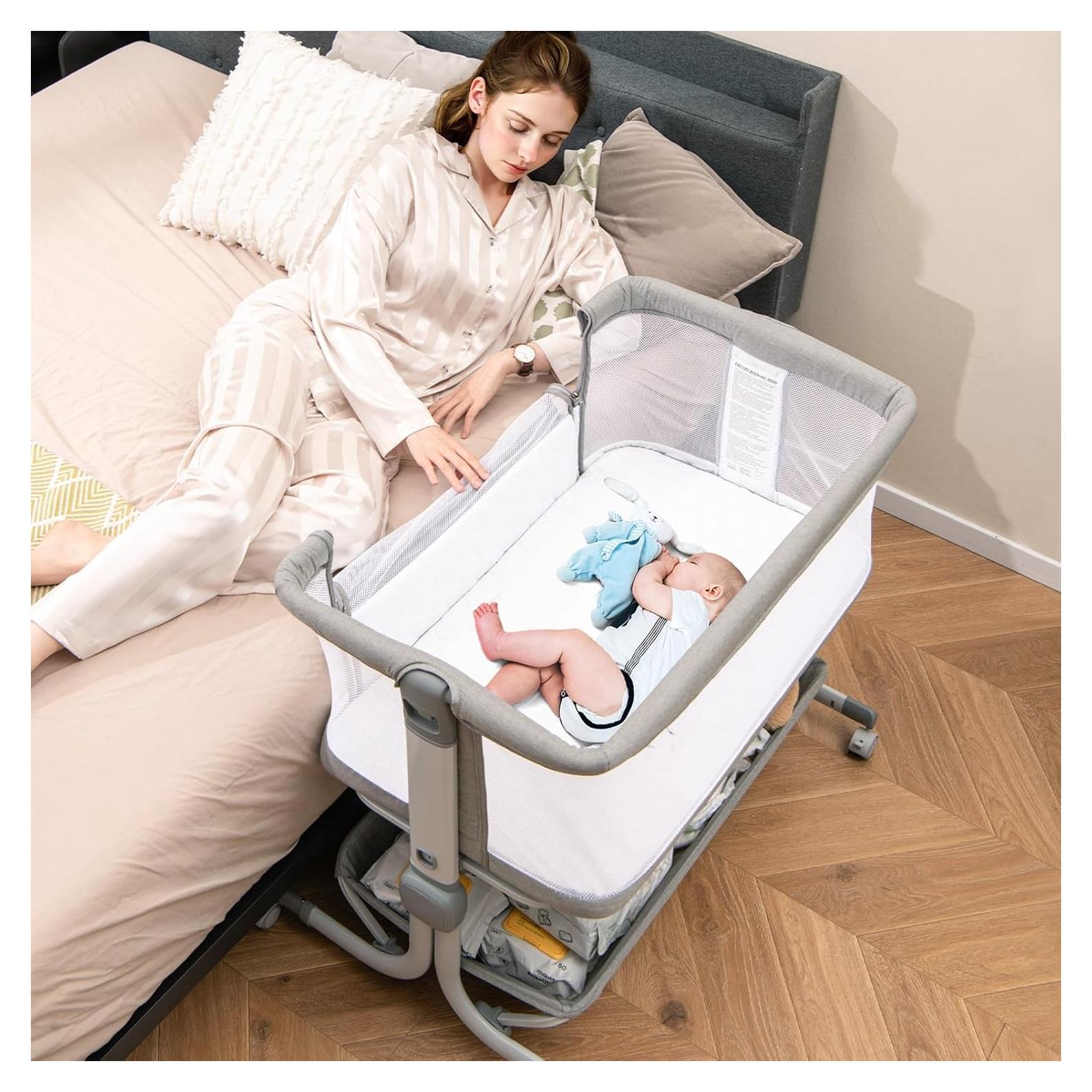 Cuna para Bebés INFANS 3 en 1 Lateral Ajustable Gris