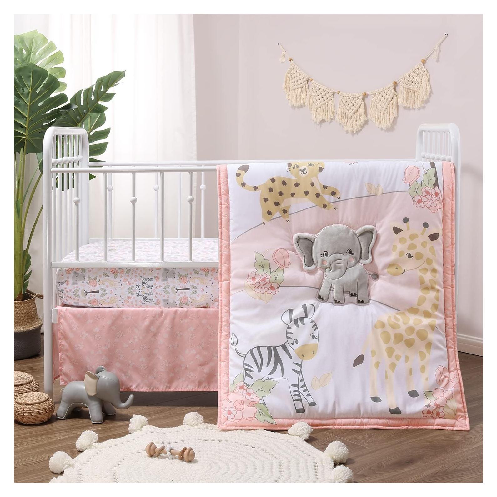 Conjunto de Ropa de Cuna 3 Piezas The Peanutshell Rosa Safari