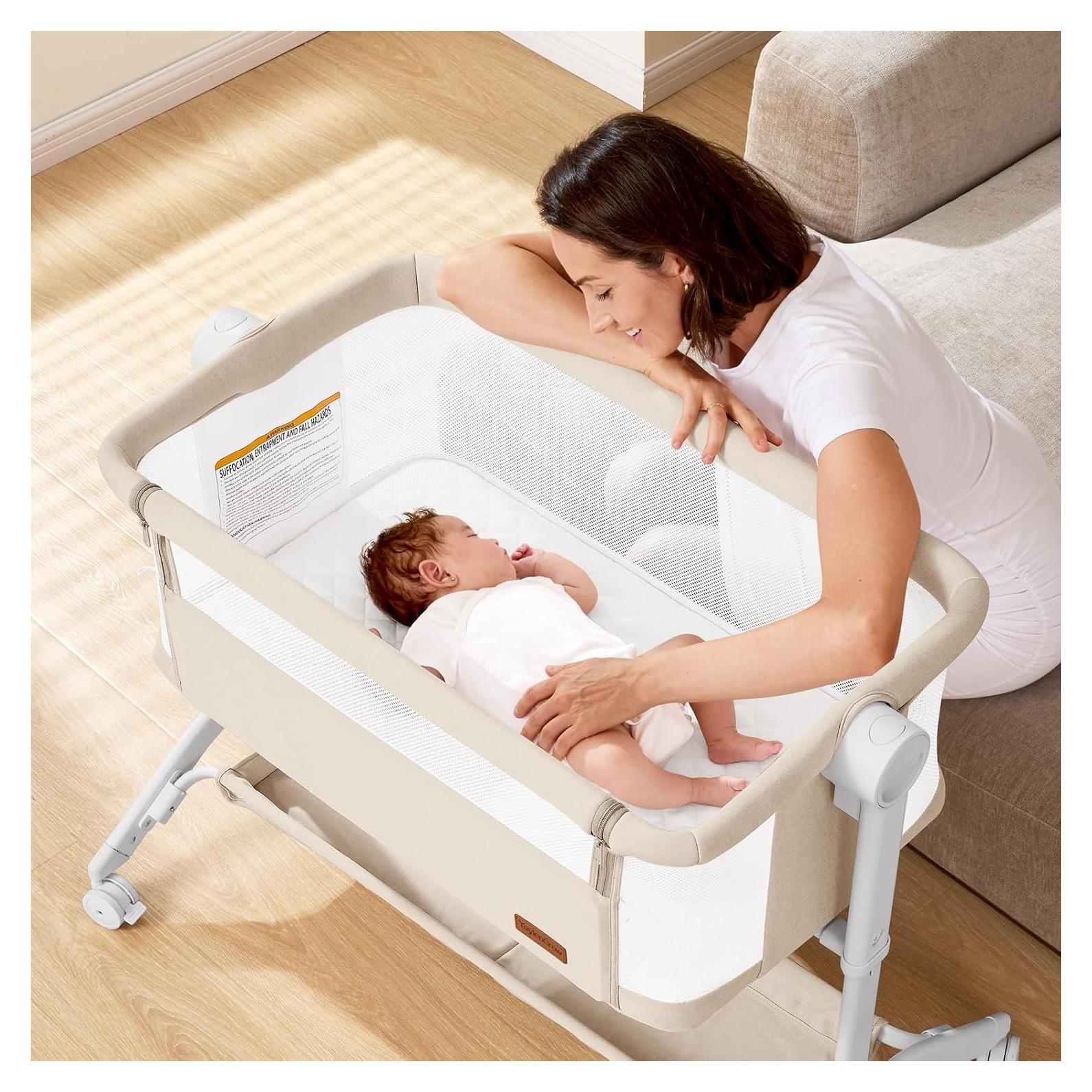 Cuna Lateral Portátil Taylengrow Beige con Colchón Lavable