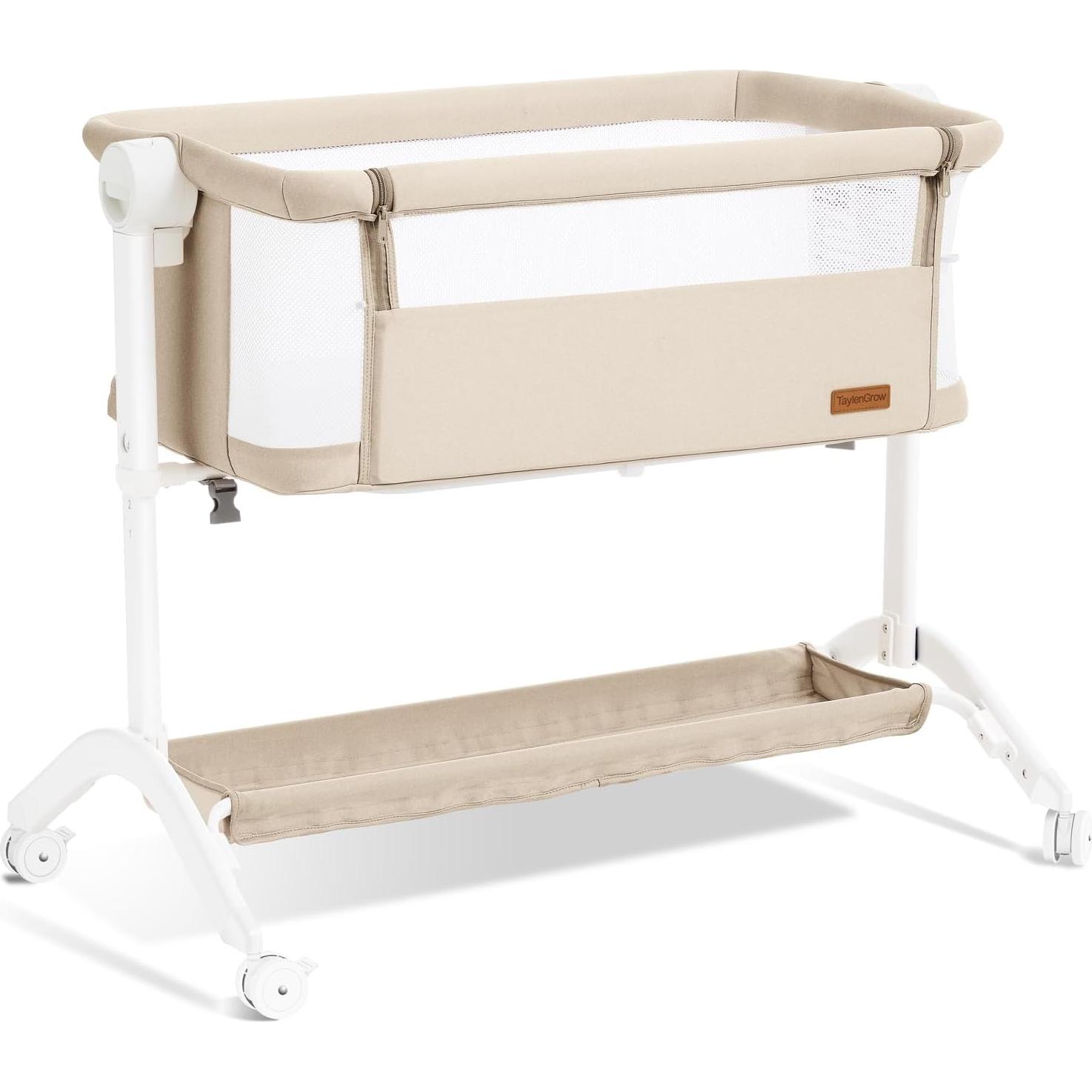 Cuna Lateral Portátil Taylengrow Beige con Colchón Lavable