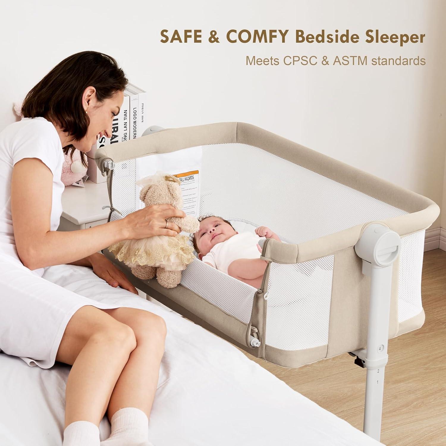 Cuna Lateral Portátil Taylengrow Beige con Colchón Lavable