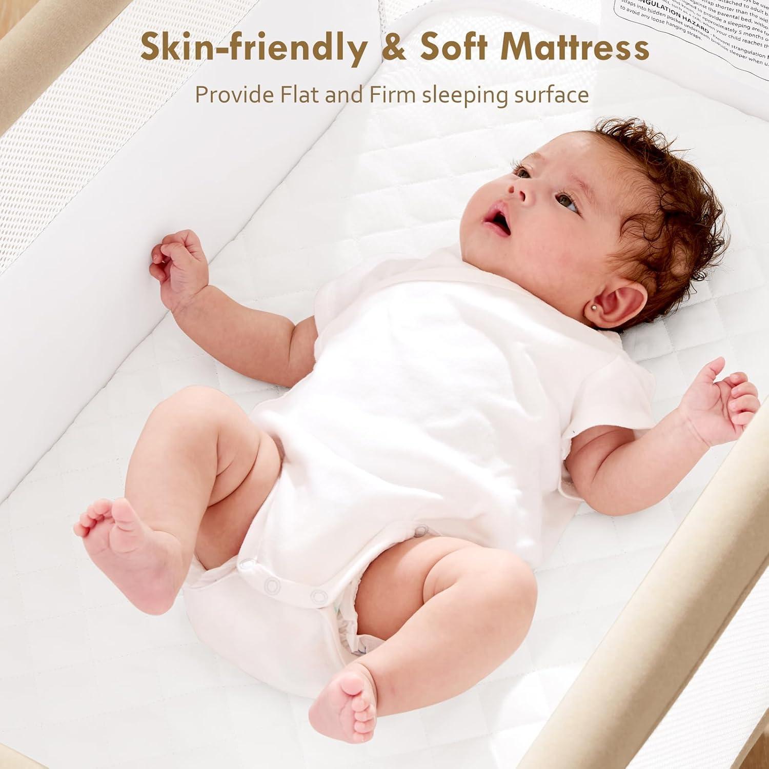 Cuna Lateral Portátil Taylengrow Beige con Colchón Lavable