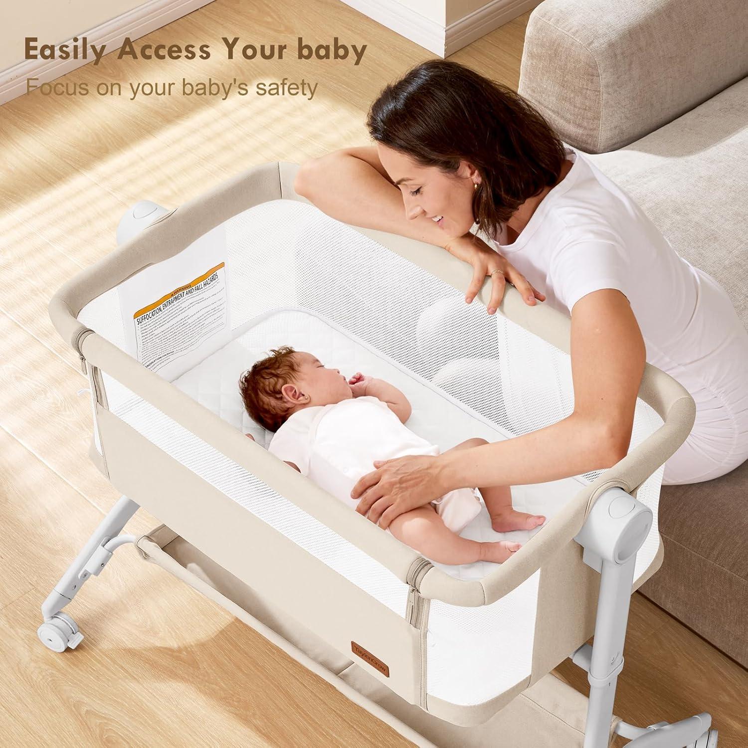 Cuna Lateral Portátil Taylengrow Beige con Colchón Lavable