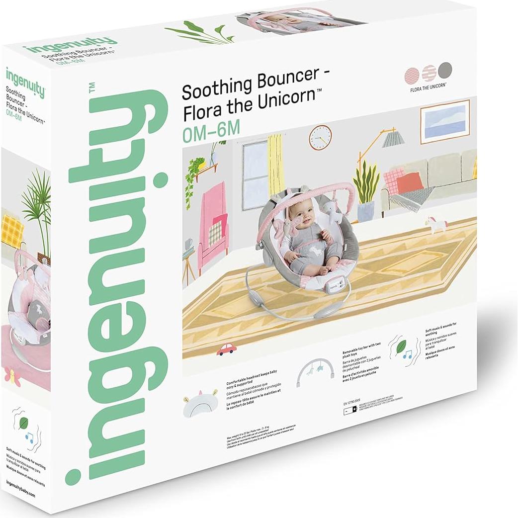 Bouncer Calmante Ingenuity Flora Unicornio 0-6 Meses 9 kg