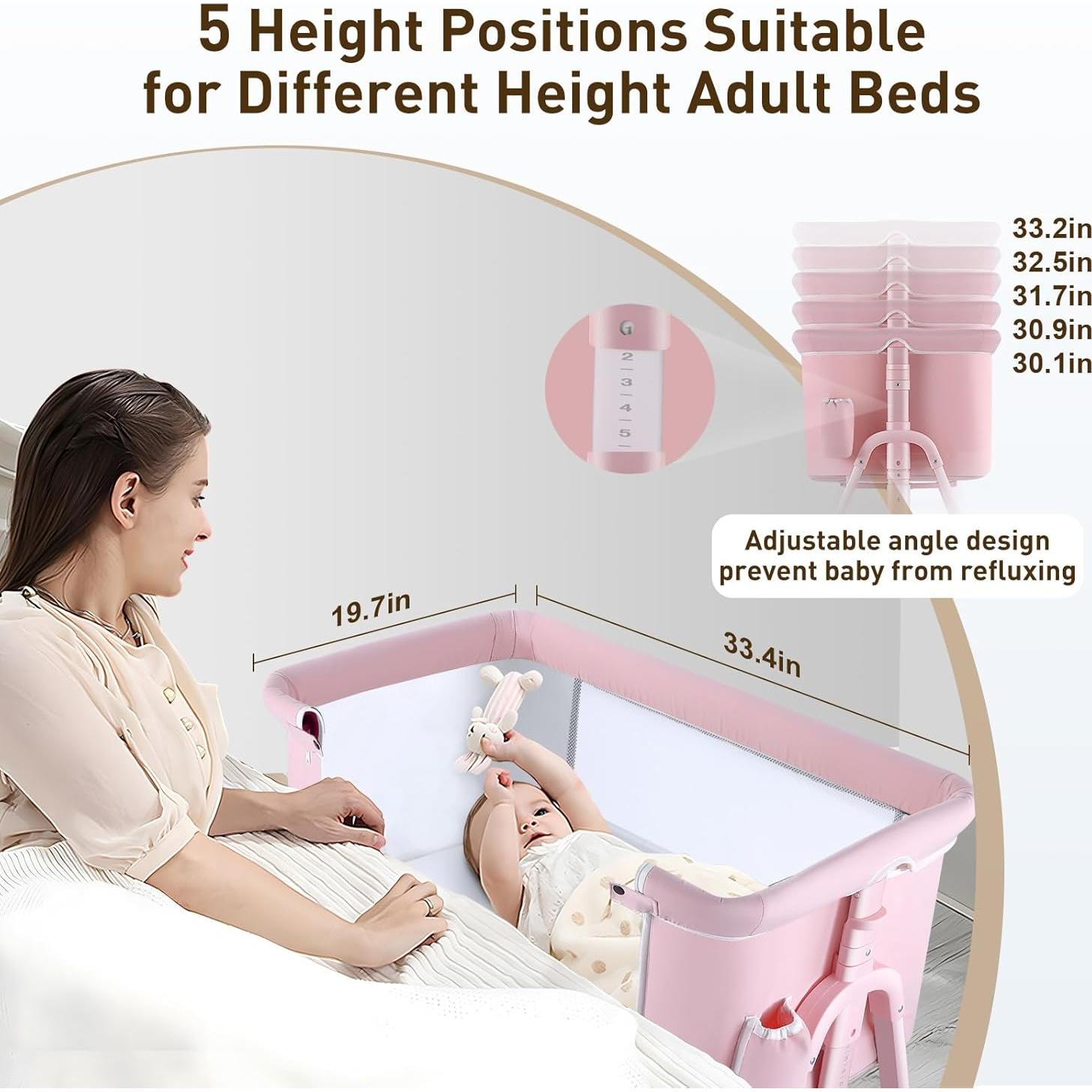 Cuna Lateral 4 en 1 Uuoeebb Rosa Plegable con Colchón