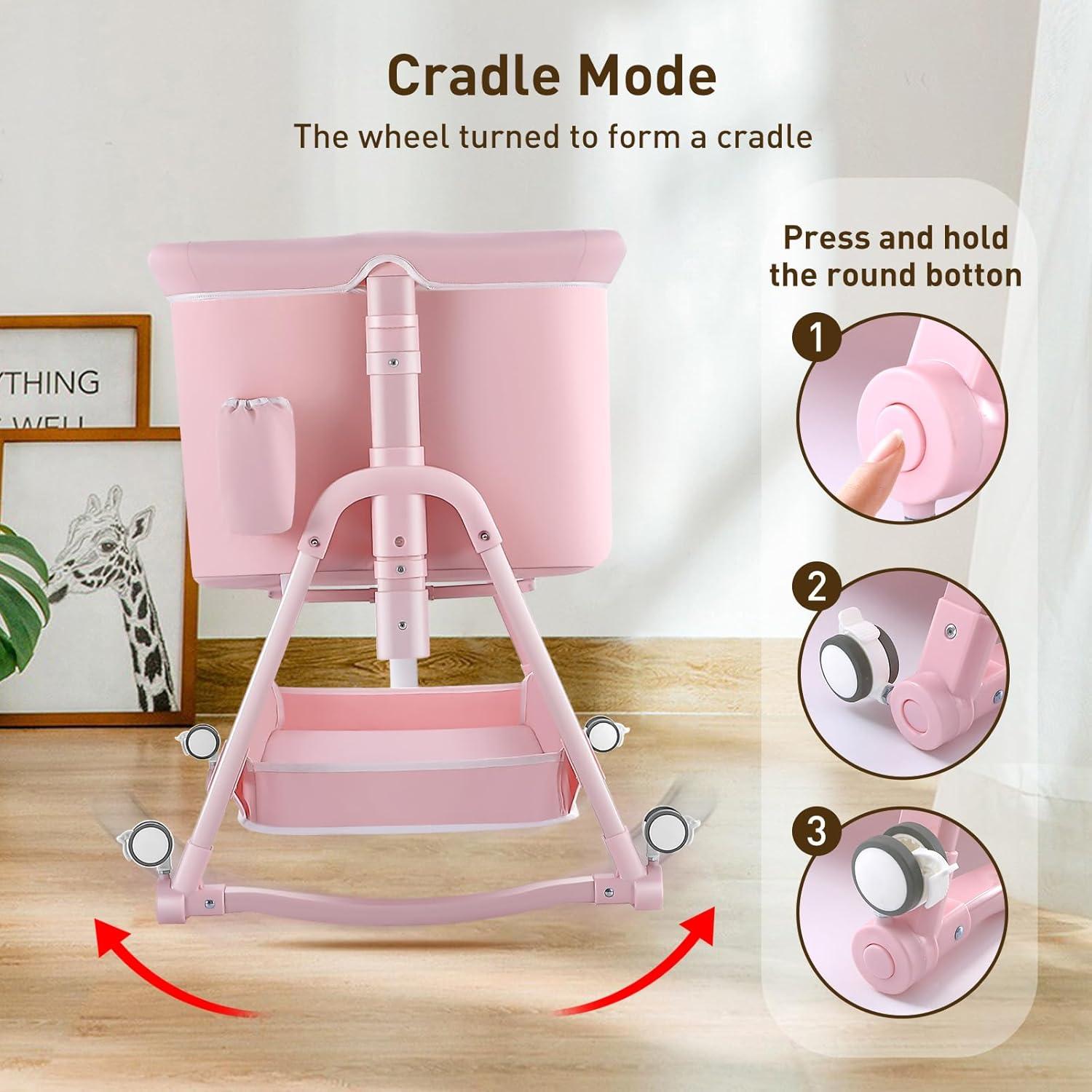 Cuna Lateral 4 en 1 Uuoeebb Rosa Plegable con Colchón