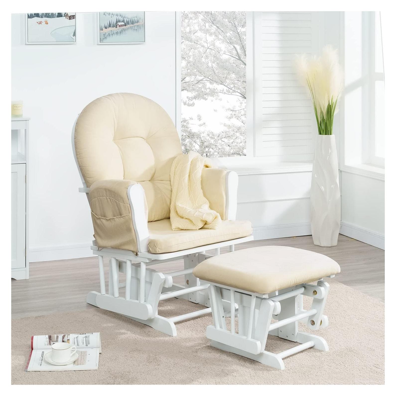 Conjunto Glider y Ottoman Naomi Home - Silla de Lactancia Blanca