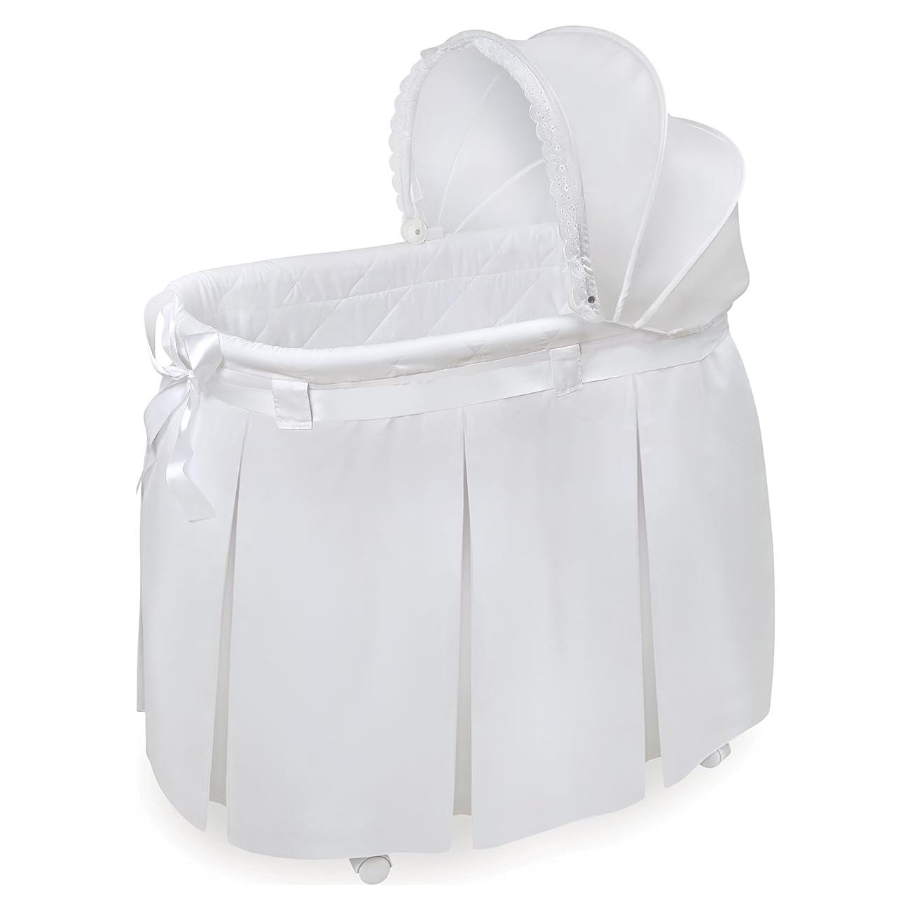 Cuna mecedora Badger Basket Wishes blanca con dosel y almohadilla