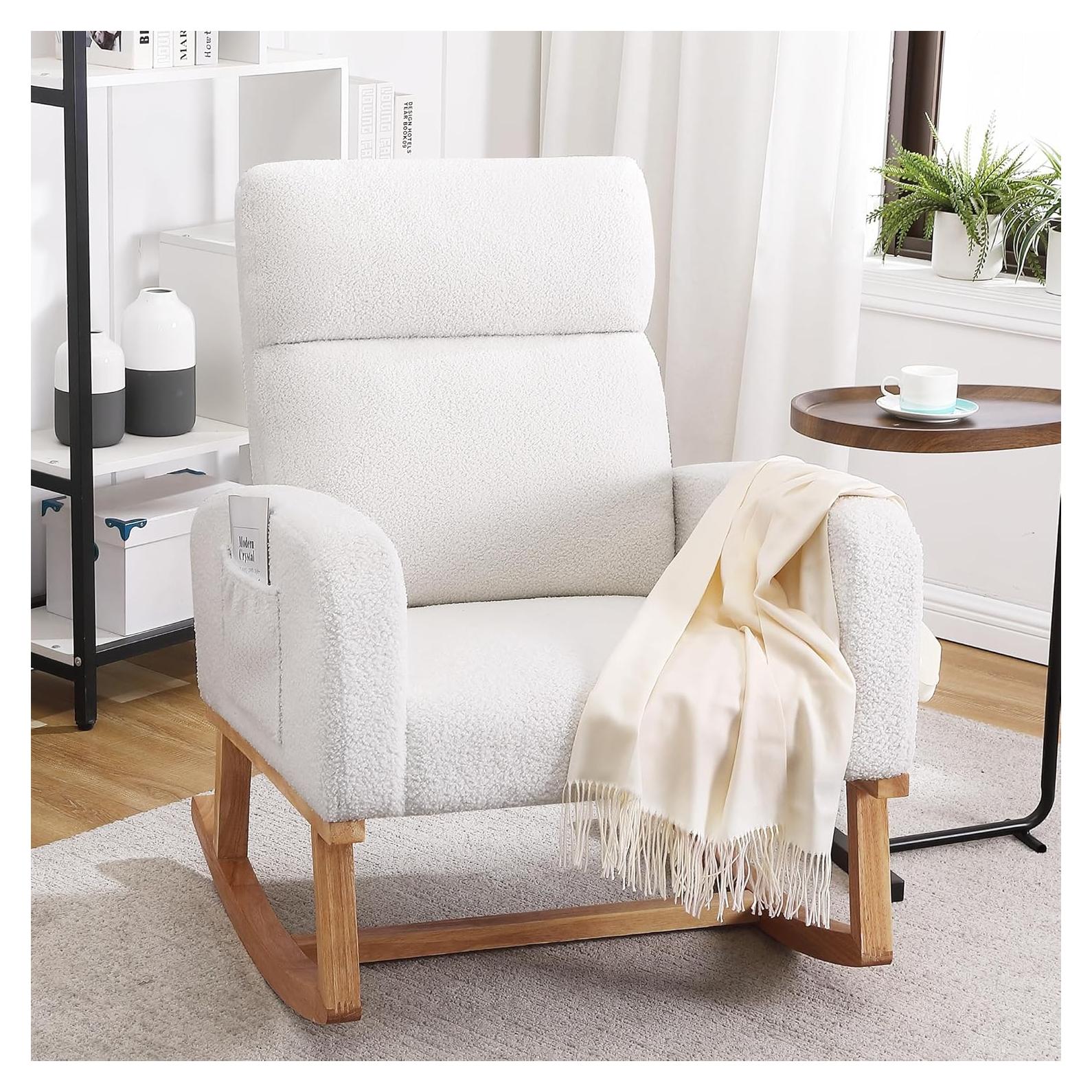 Silla Mecedora HCHAIRH Blanca Teddy para Nursery y Sala