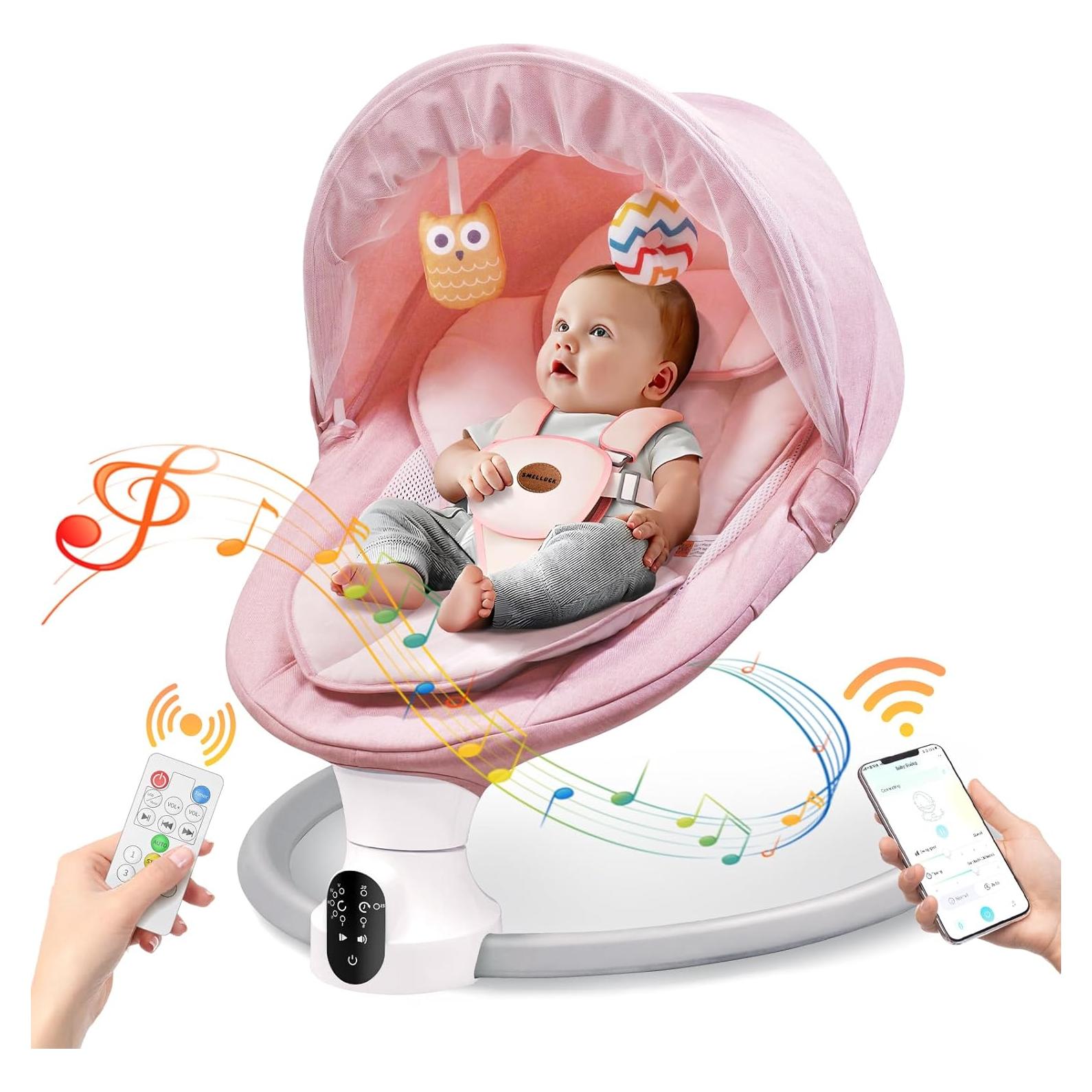 Columpio Eléctrico para Bebés BB706 - Rosa, 5 Velocidades, Bluetooth