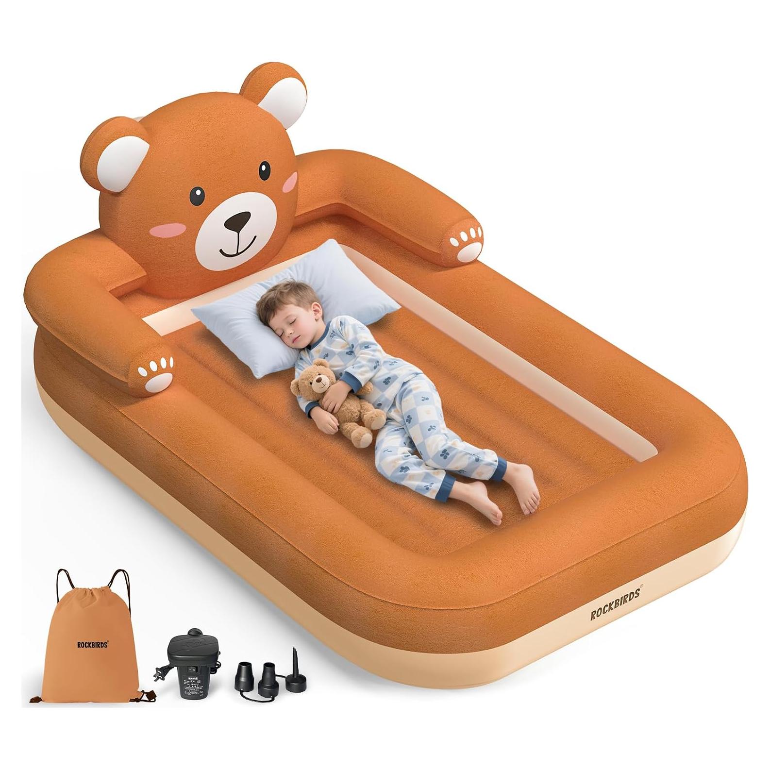 Cama de viaje inflable para niños ROCKBIRDS - Diseño de oso