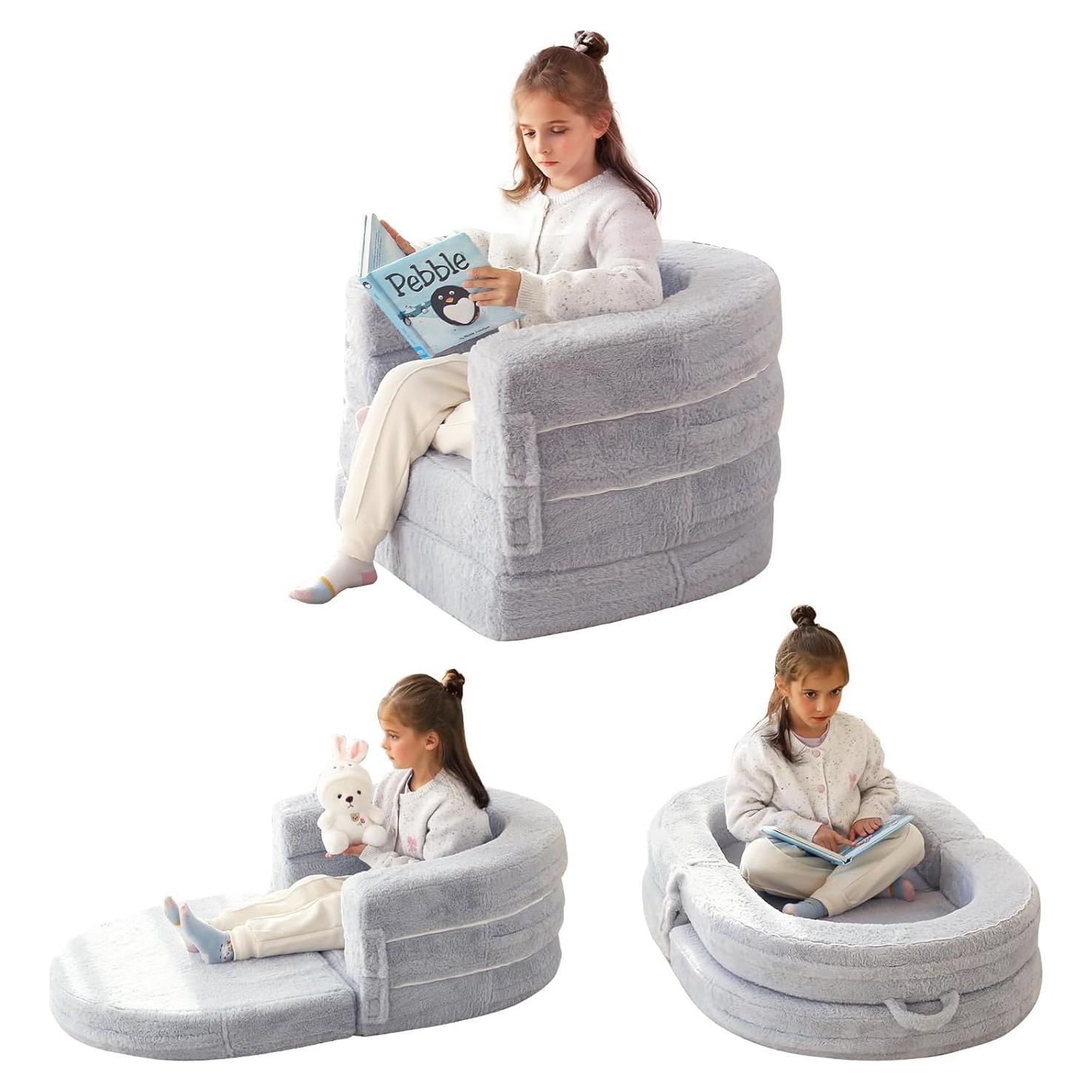 Cama Plegable 3-en-1 Welnow para Niños, Sofá Convertible Gris