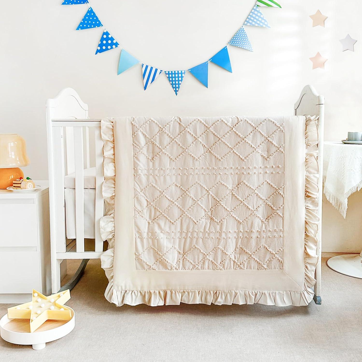 Juego de Ropa de Cuna Wowelife 3 Piezas Beige con Volantes