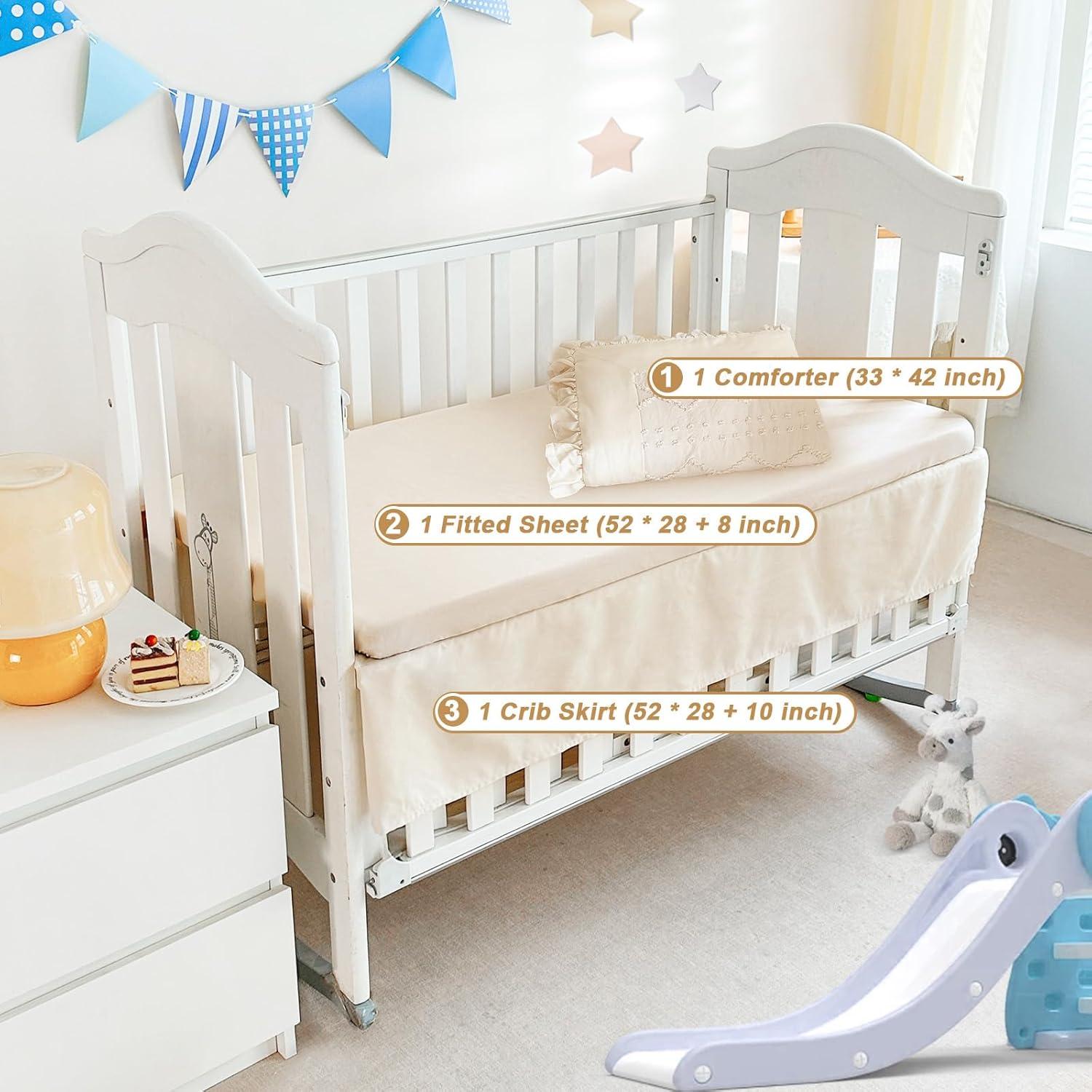 Juego de Ropa de Cuna Wowelife 3 Piezas Beige con Volantes