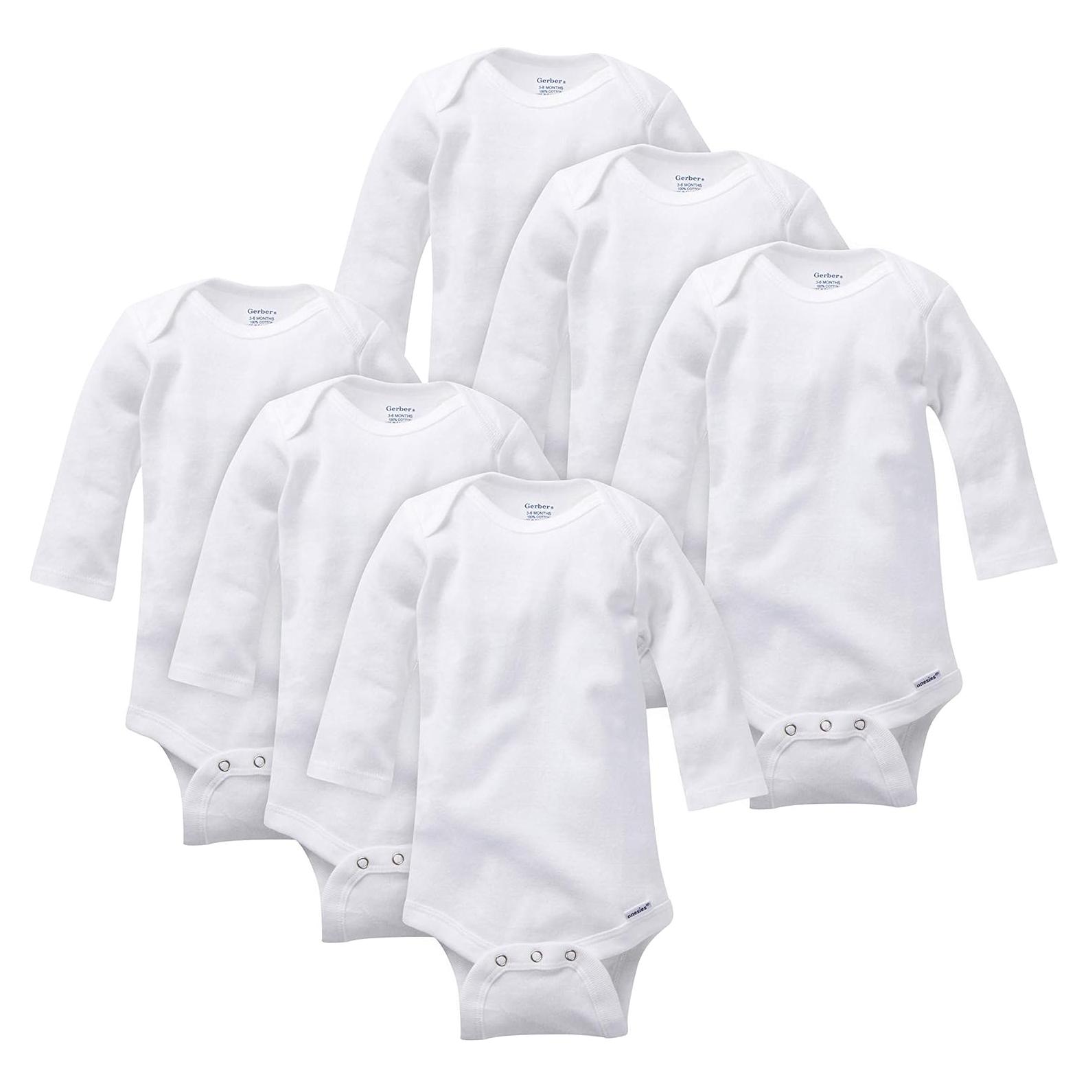 Bodies de Manga Larga Unisex Gerber - Paquete de 6 Blancos
